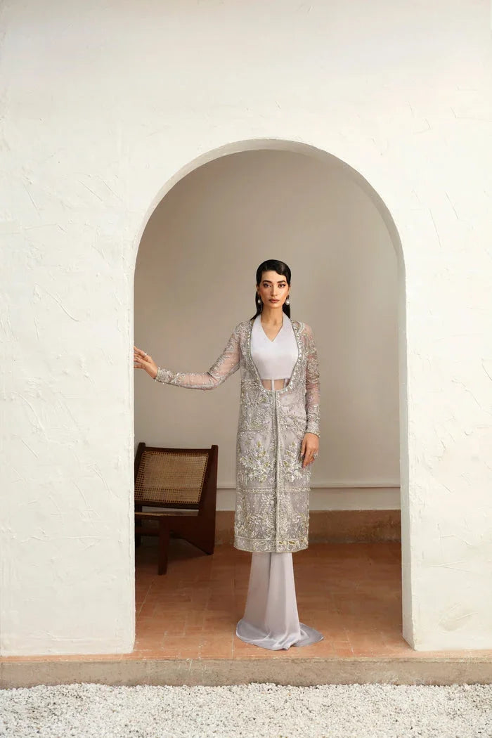 "Mirha Collections Mysie by Tahira Fere floral embroidered heavily embellished luxury formal shirt with trousers and dupatta three-piece set."