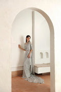"Mirha Collections Mysie by Tahira Hafsa elegant ice blue net and chiffon designer saree with embellished choli."