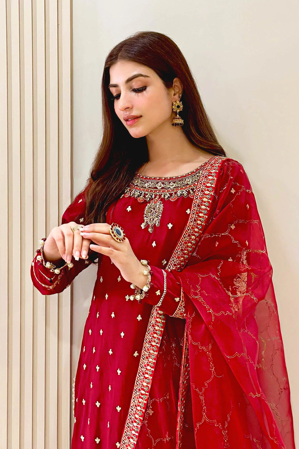 Maria.B. - 3 Piece Embroidered Raw Silk Suit