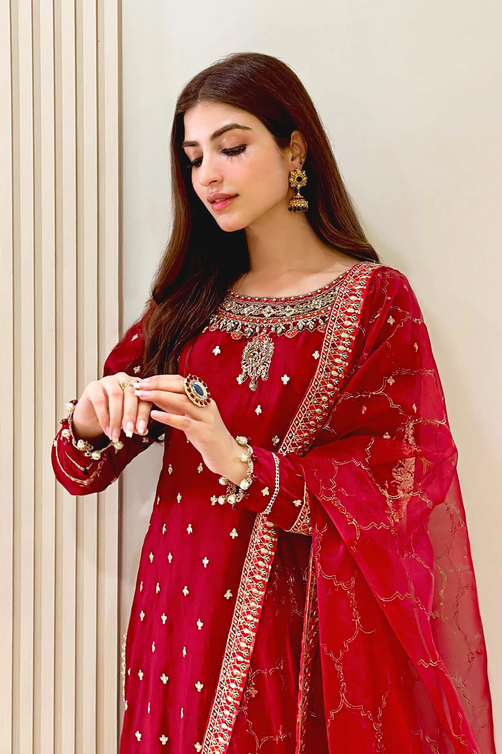 Maria.B. - 3 Piece Embroidered Raw Silk Suit