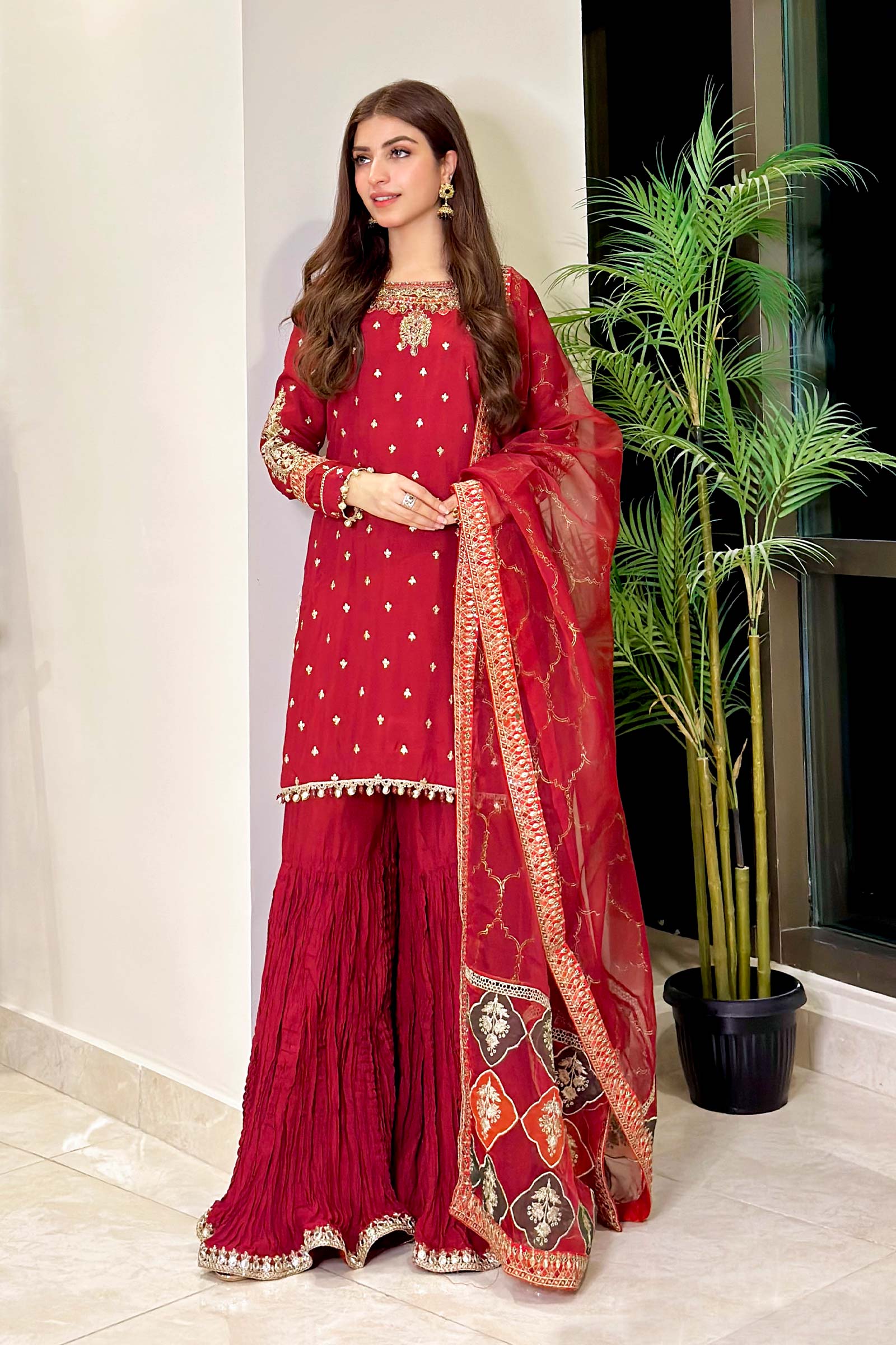 Maria.B. - 3 Piece Embroidered Raw Silk Suit