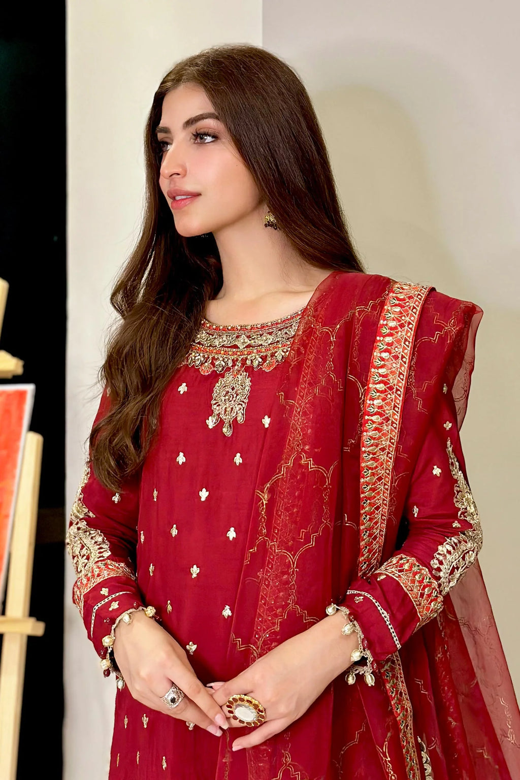 Maria.B. - 3 Piece Embroidered Raw Silk Suit