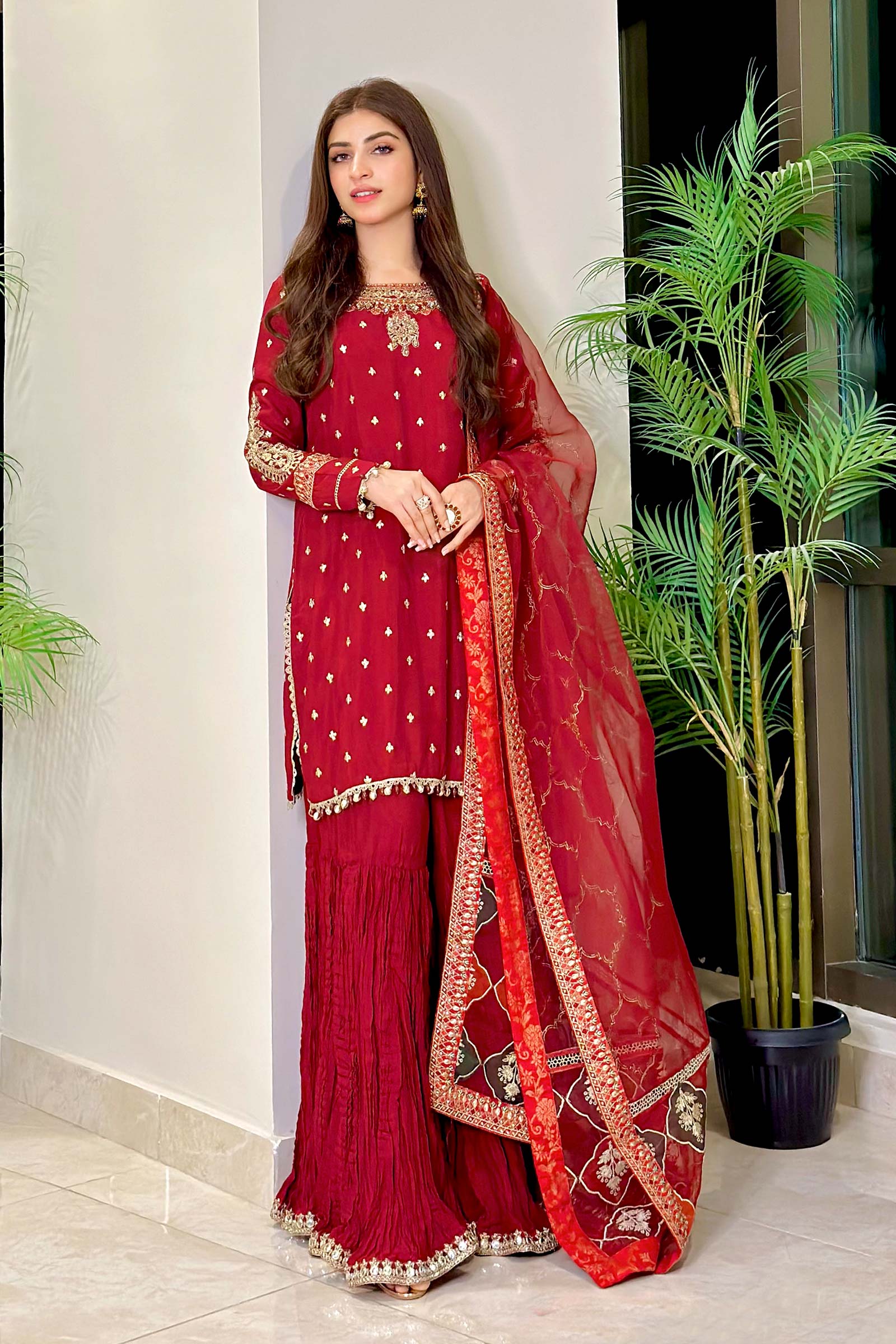 Maria.B. - 3 Piece Embroidered Raw Silk Suit