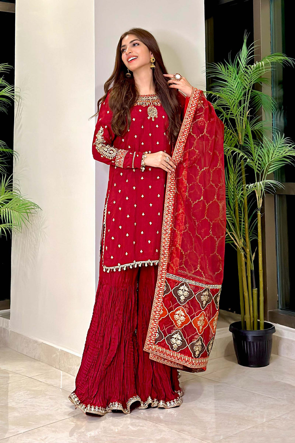 Maria.B. - 3 Piece Embroidered Raw Silk Suit