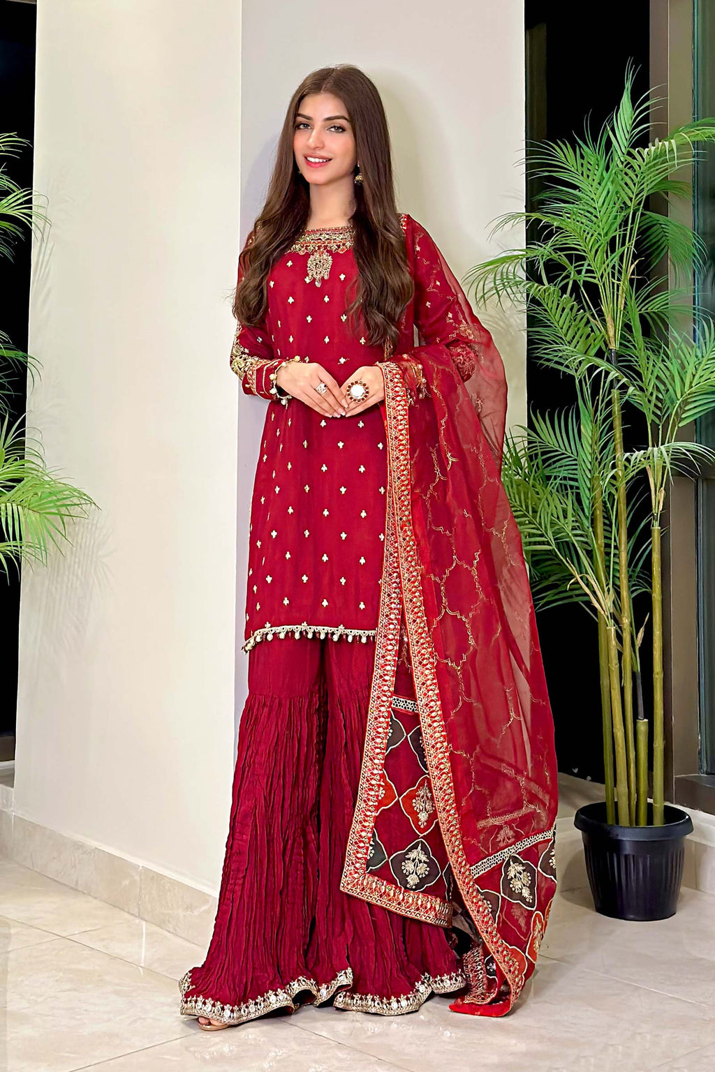 Maria.B. - 3 Piece Embroidered Raw Silk Suit