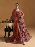 "Mirha Collections Gulaal Jahari luxury embroidered stitched three-piece chiffon suit. Full-length front view featuring tailored shirt, embellished dupatta, and trousers."