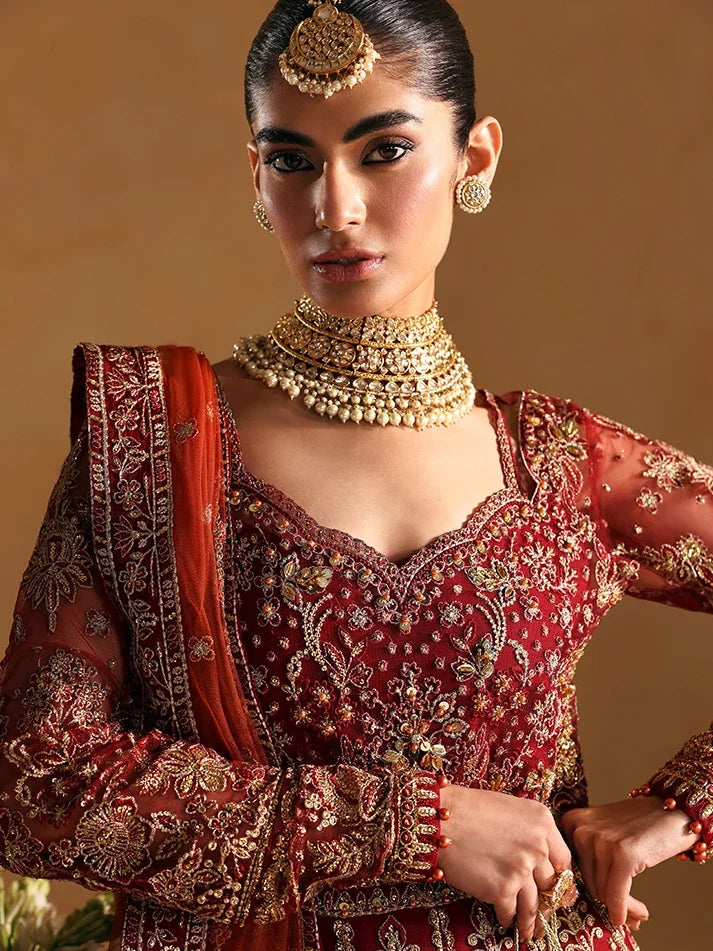 "Close-up detailing on the Gulaal Jahari shirt bodice, displaying fine threadwork embroidery, delicate sequin accents, and soft chiffon fabric texture."
