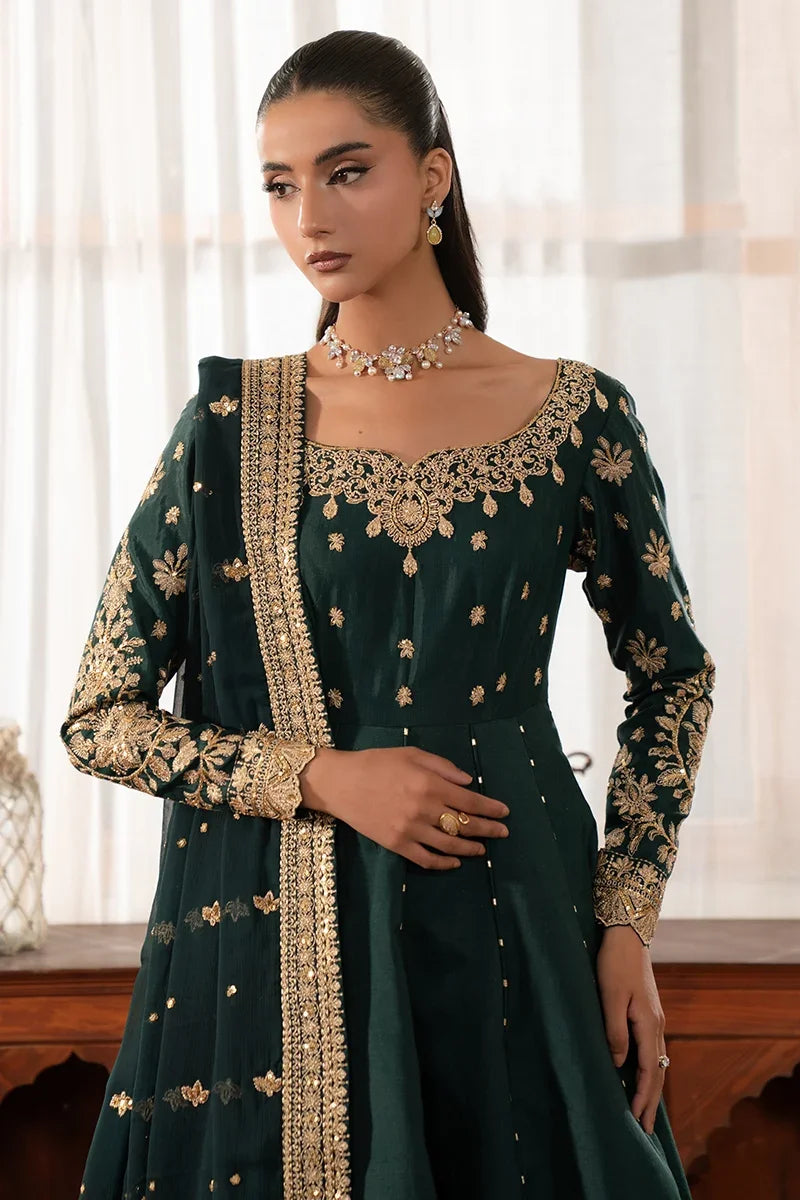 "Focus on the intricate sleeve cuff trimmings and lace hemline details of the Gulaal Karine stitched luxury suit, showing boutique-quality tailoring."