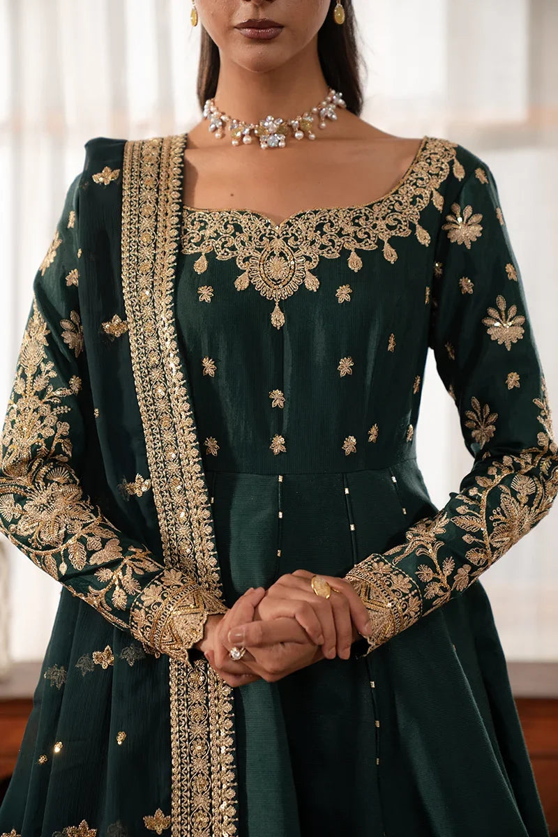 "Close-up detailing on the Gulaal Karine shirt bodice, displaying fine threadwork embroidery, delicate sequin accents, and soft chiffon fabric texture."