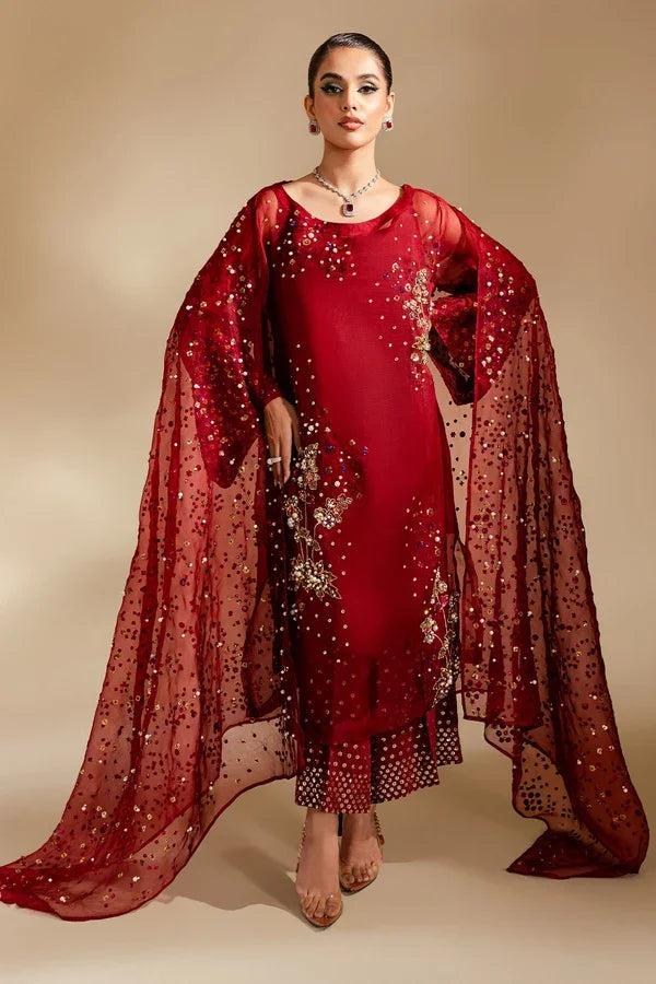 "Mirha Collections Nureh Love Struck intricately embroidered heavily embellished luxury organza formal set with culottes and dupatta."