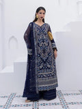 "Mirha Collections Gulaal Lueur luxury embroidered stitched three-piece suit. Full-length front view featuring tailored shirt, embellished dupatta, and trousers."