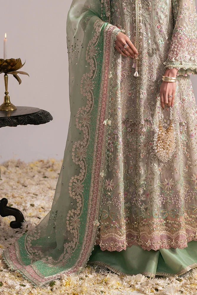 "Close-up of hand-worked zardozi, crystal accents, and resham threadwork embroidery on the Suffuse Mehtab shirt bodice."