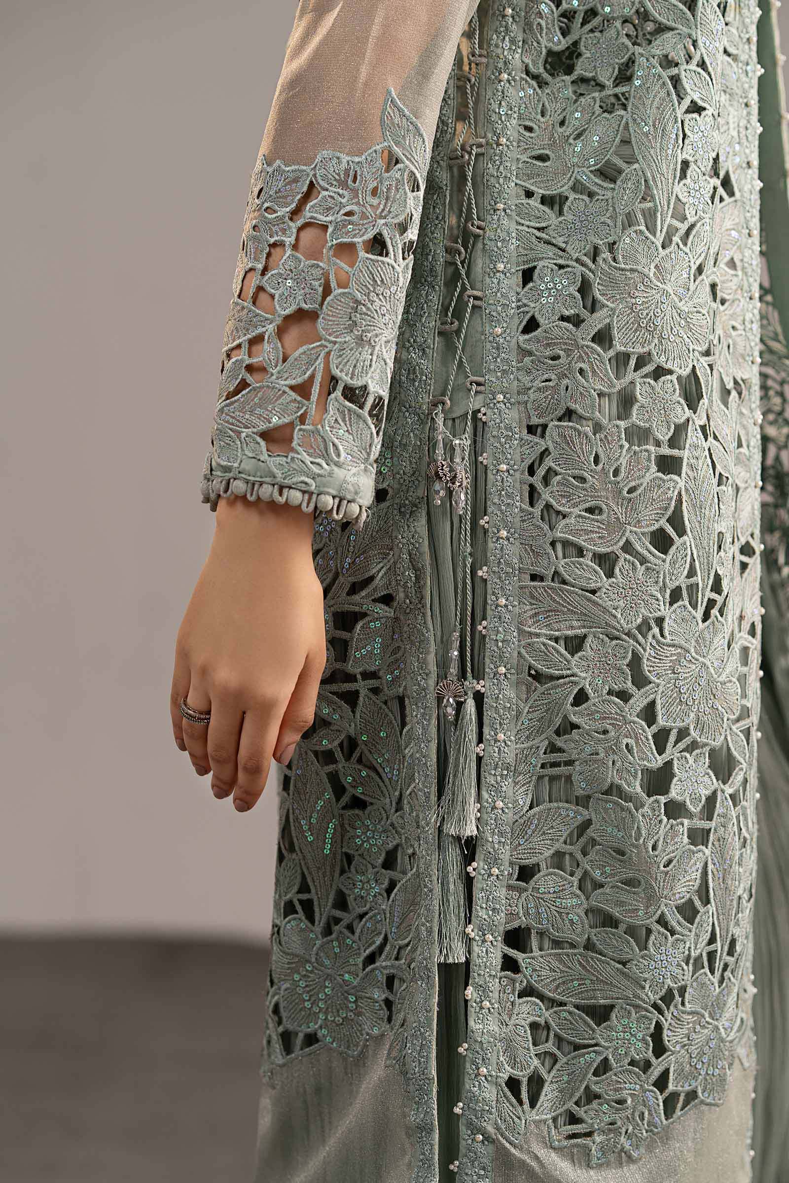 Maria.B. - 3 Piece Embroidered Zari Organza Suit (MGL-EF26-01-Ice Blue) - Mirha Collections