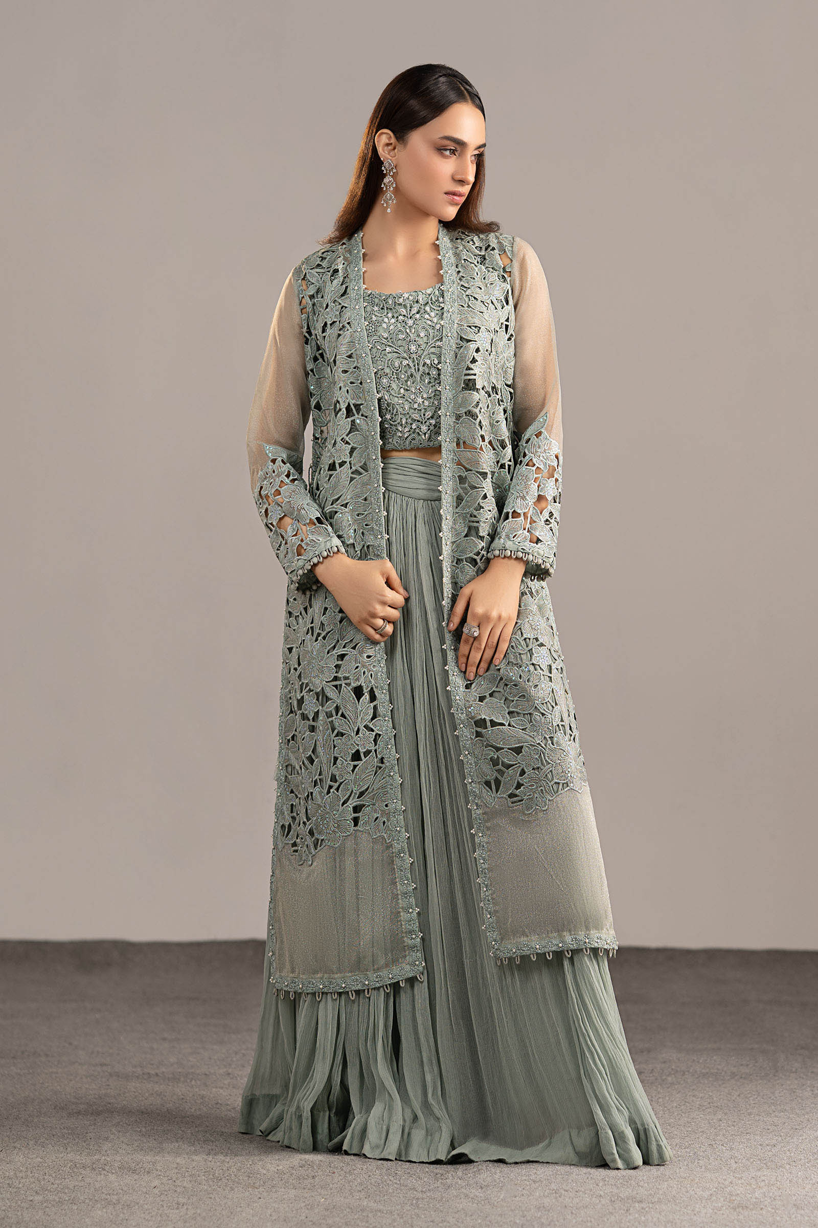 Maria.B. - 3 Piece Embroidered Zari Organza Suit (MGL-EF26-01-Ice Blue) - Mirha Collections