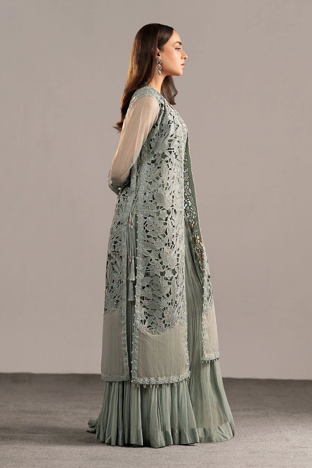 Maria.B. - 3 Piece Embroidered Zari Organza Suit (MGL-EF26-01-Ice Blue) - Mirha Collections
