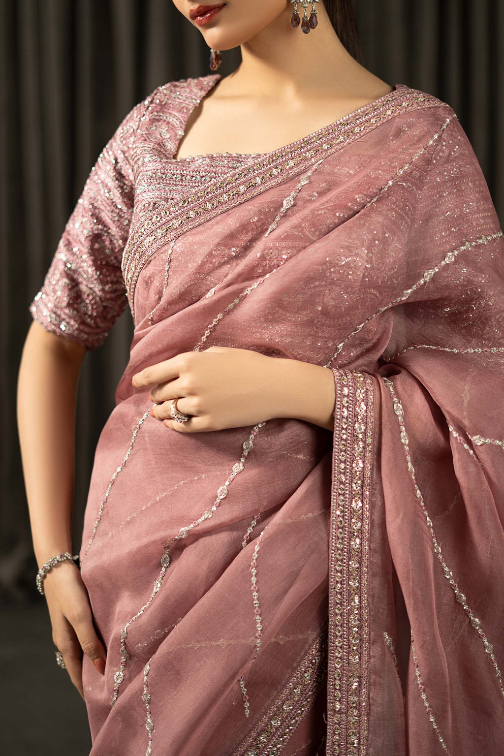 Maria.B. - Embroidered Organza Saree