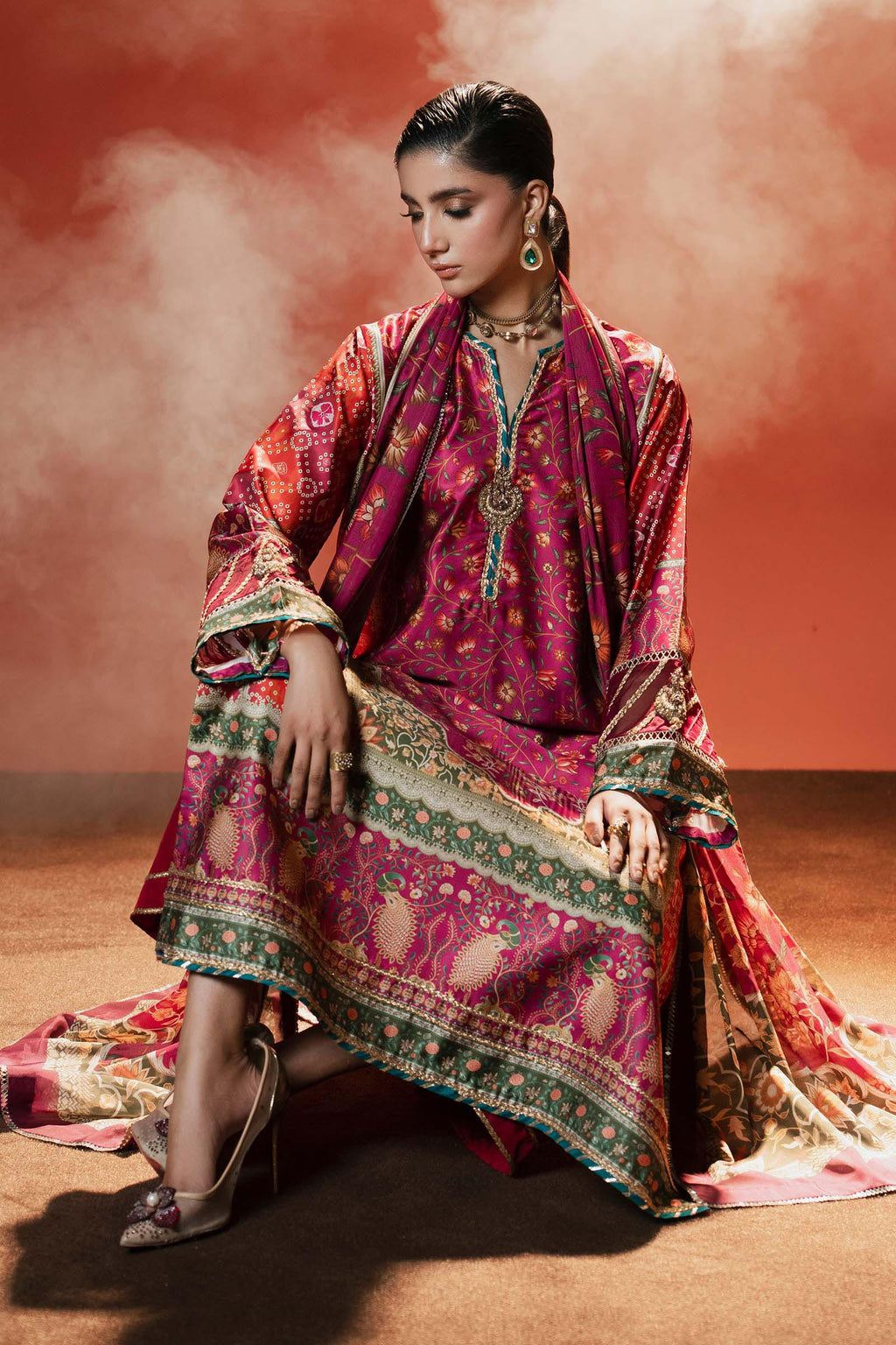 Maria.B. - Embroidered Satin Silk Suit