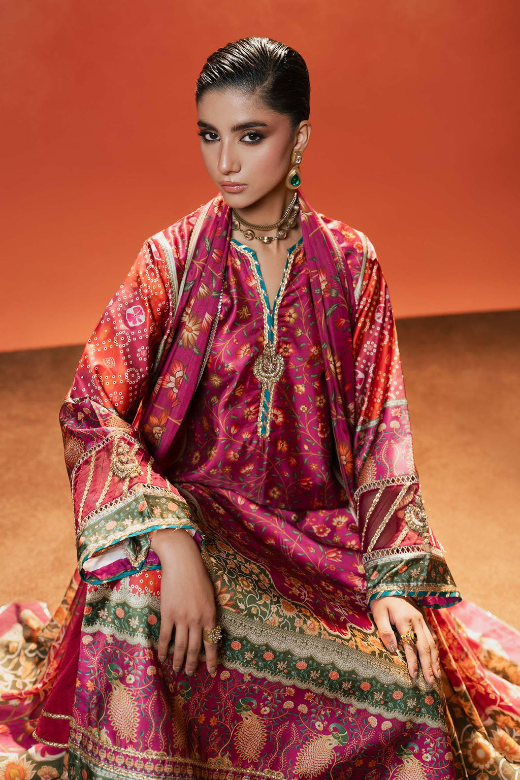 Maria.B. - Embroidered Satin Silk Suit