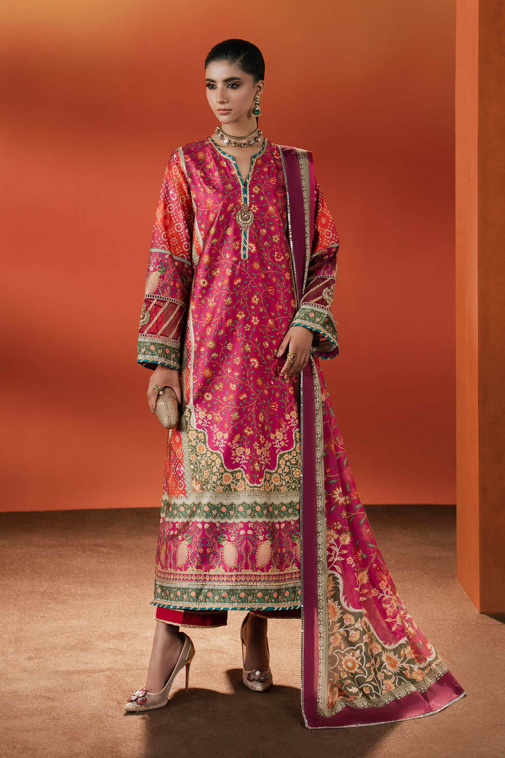 Maria.B. - Embroidered Satin Silk Suit