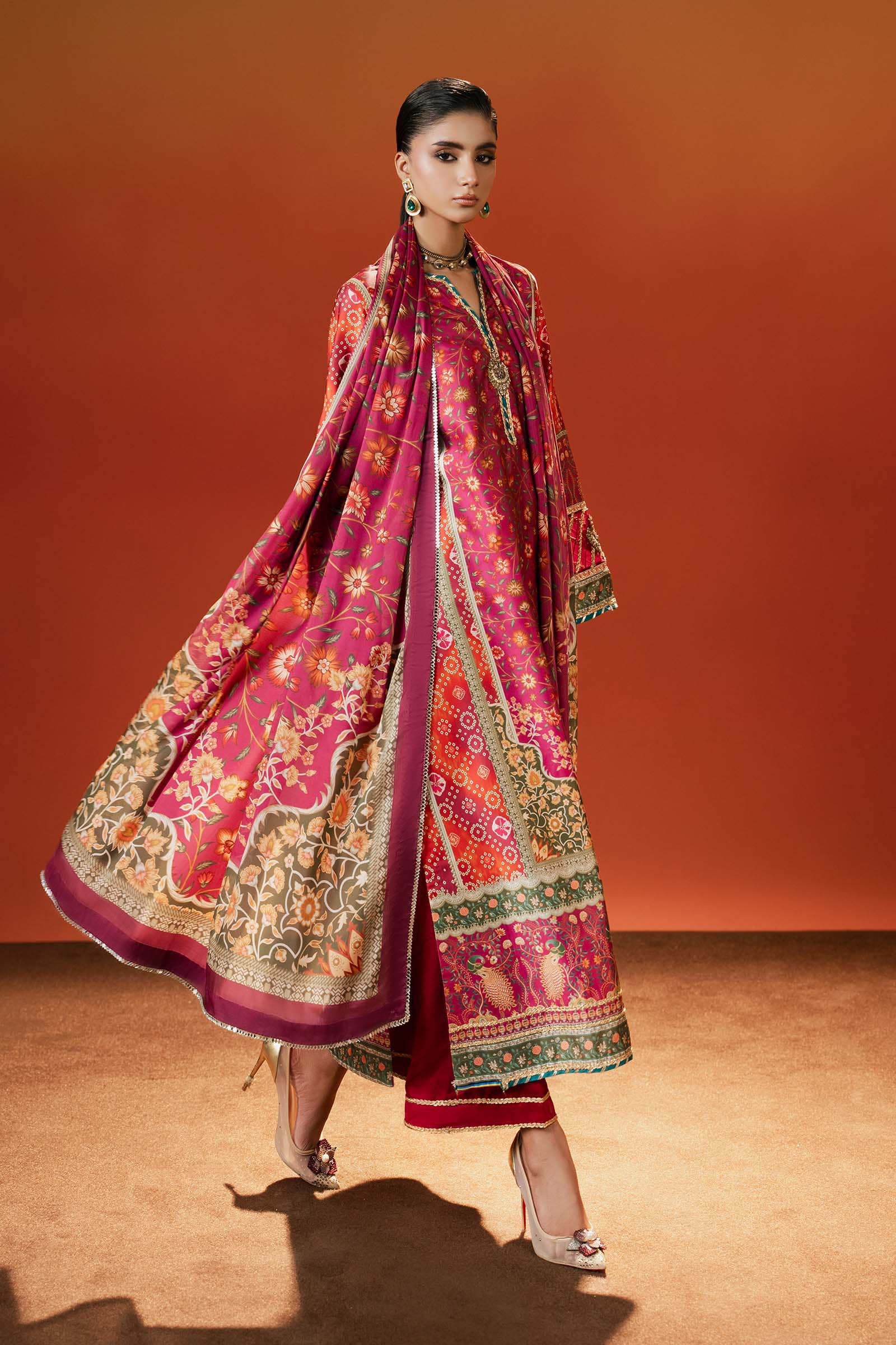 Maria.B. - Embroidered Satin Silk Suit