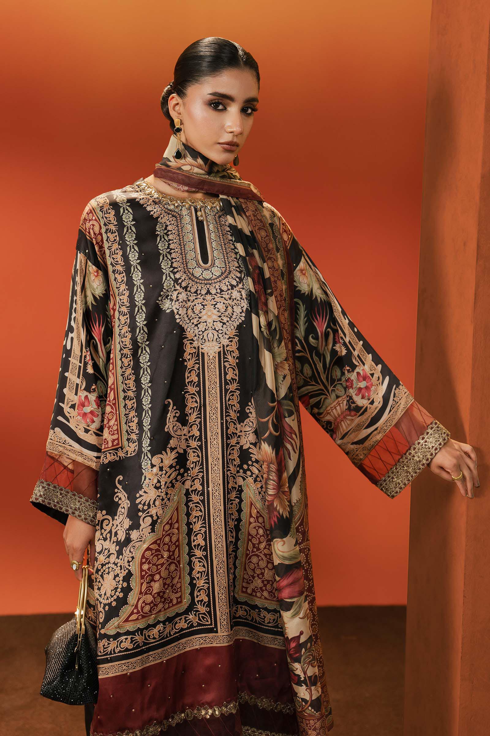 Maria.B. - Embroidered Satin Silk Suit