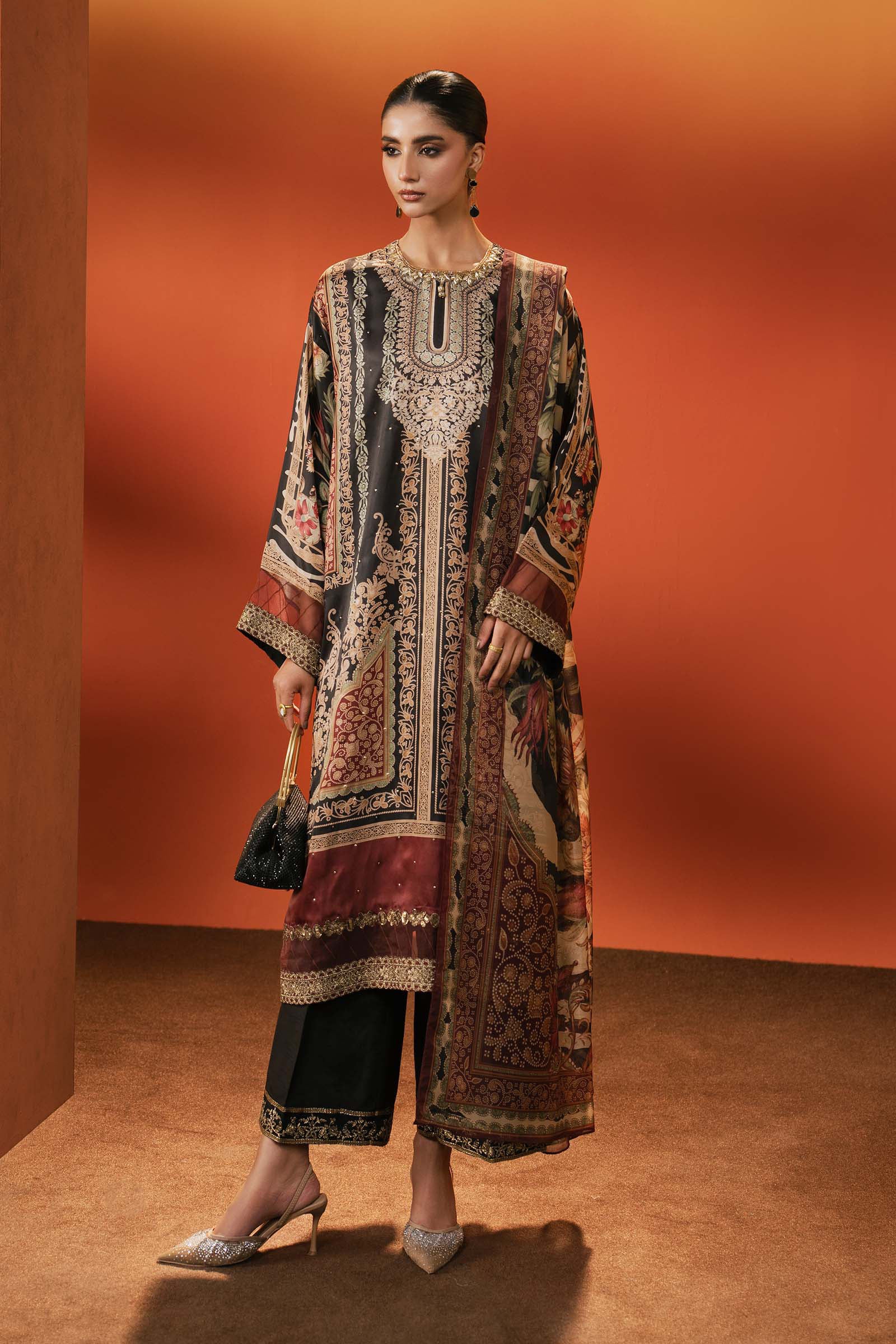 Maria.B. - Embroidered Satin Silk Suit