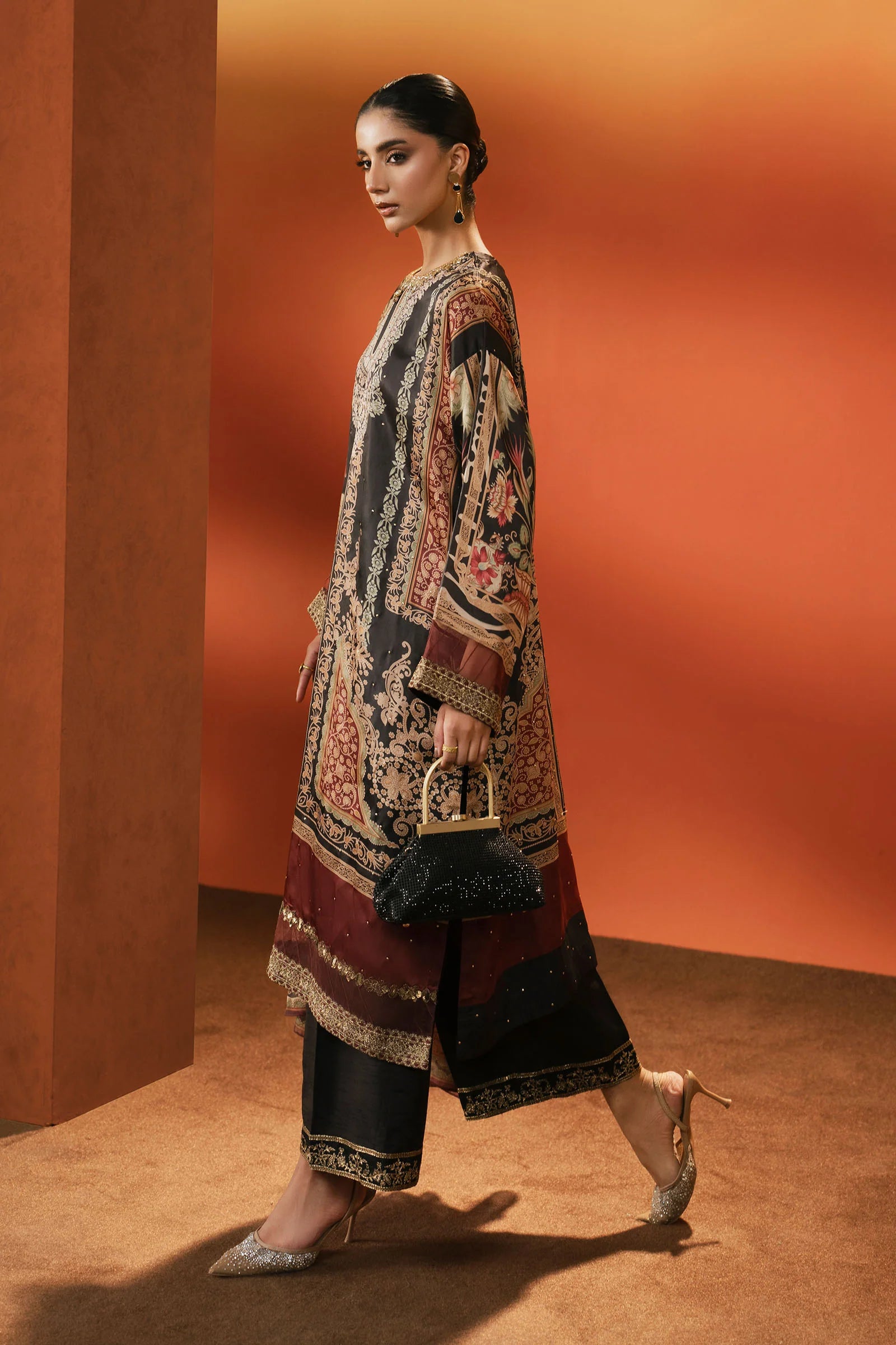 Maria.B. - Embroidered Satin Silk Suit