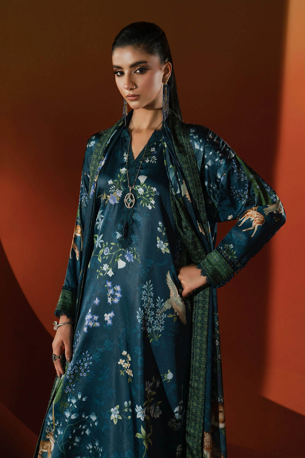 Maria.B. - Printed Satin Silk Suit