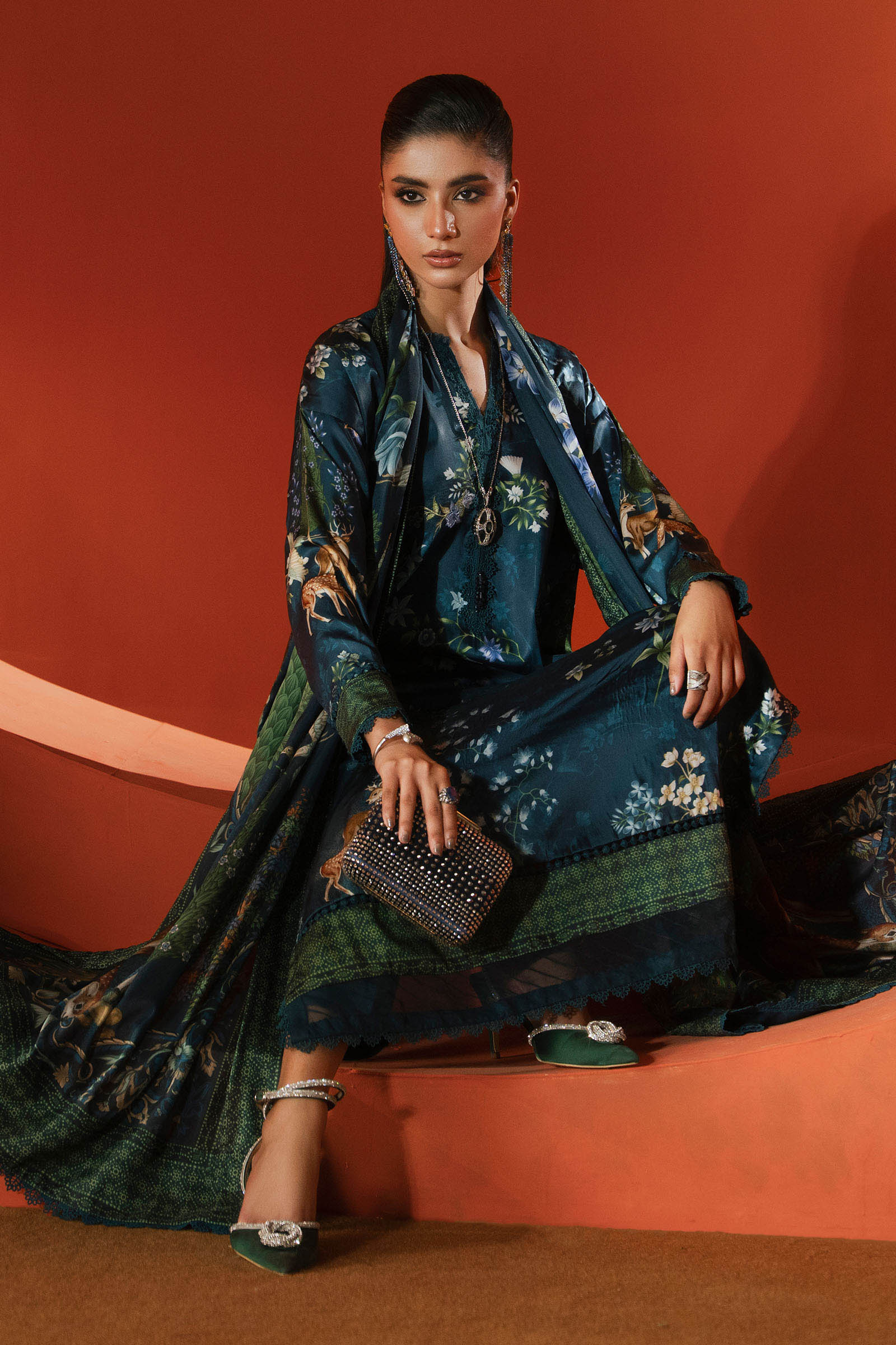 Maria.B. - Printed Satin Silk Suit