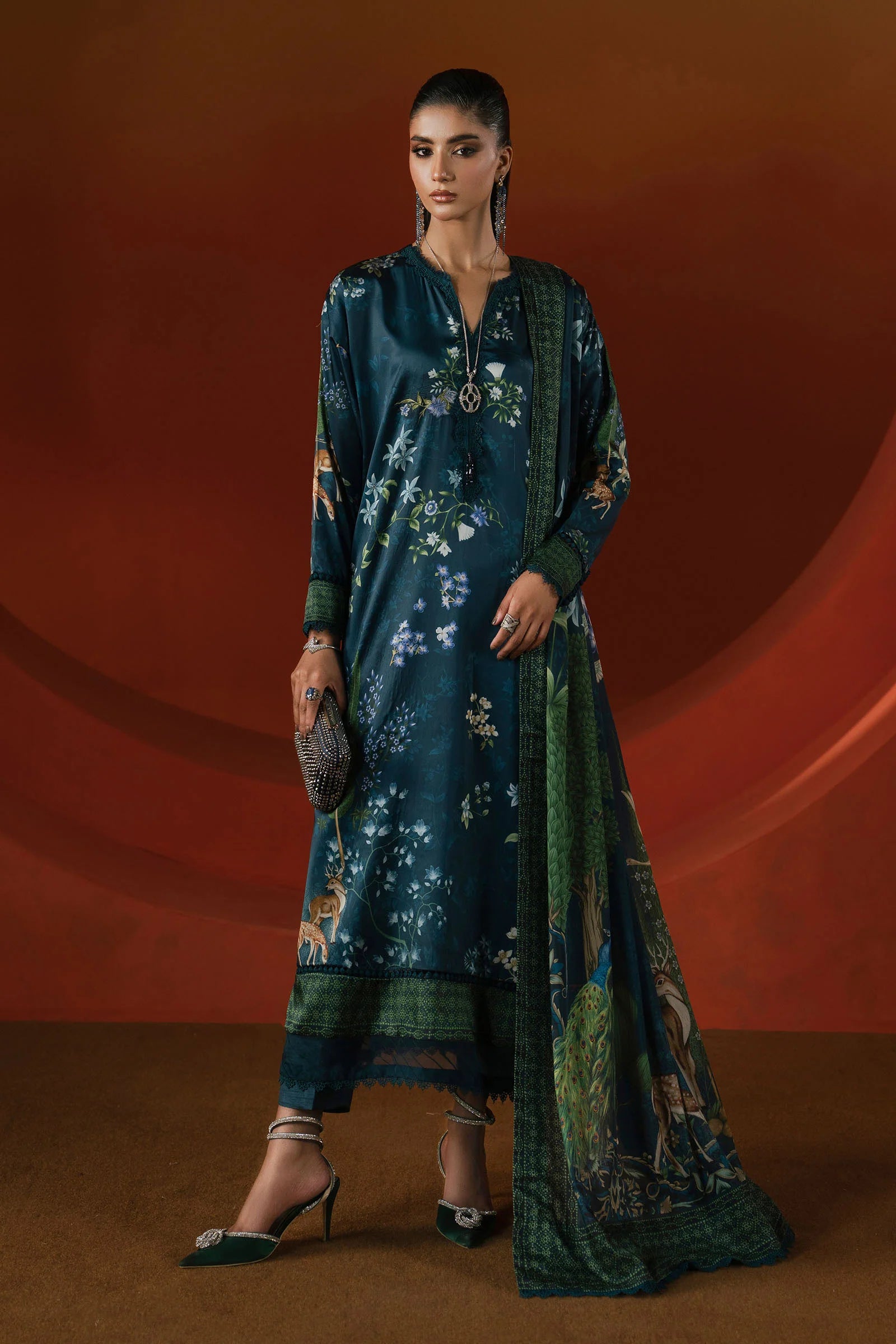 Maria.B. - Printed Satin Silk Suit