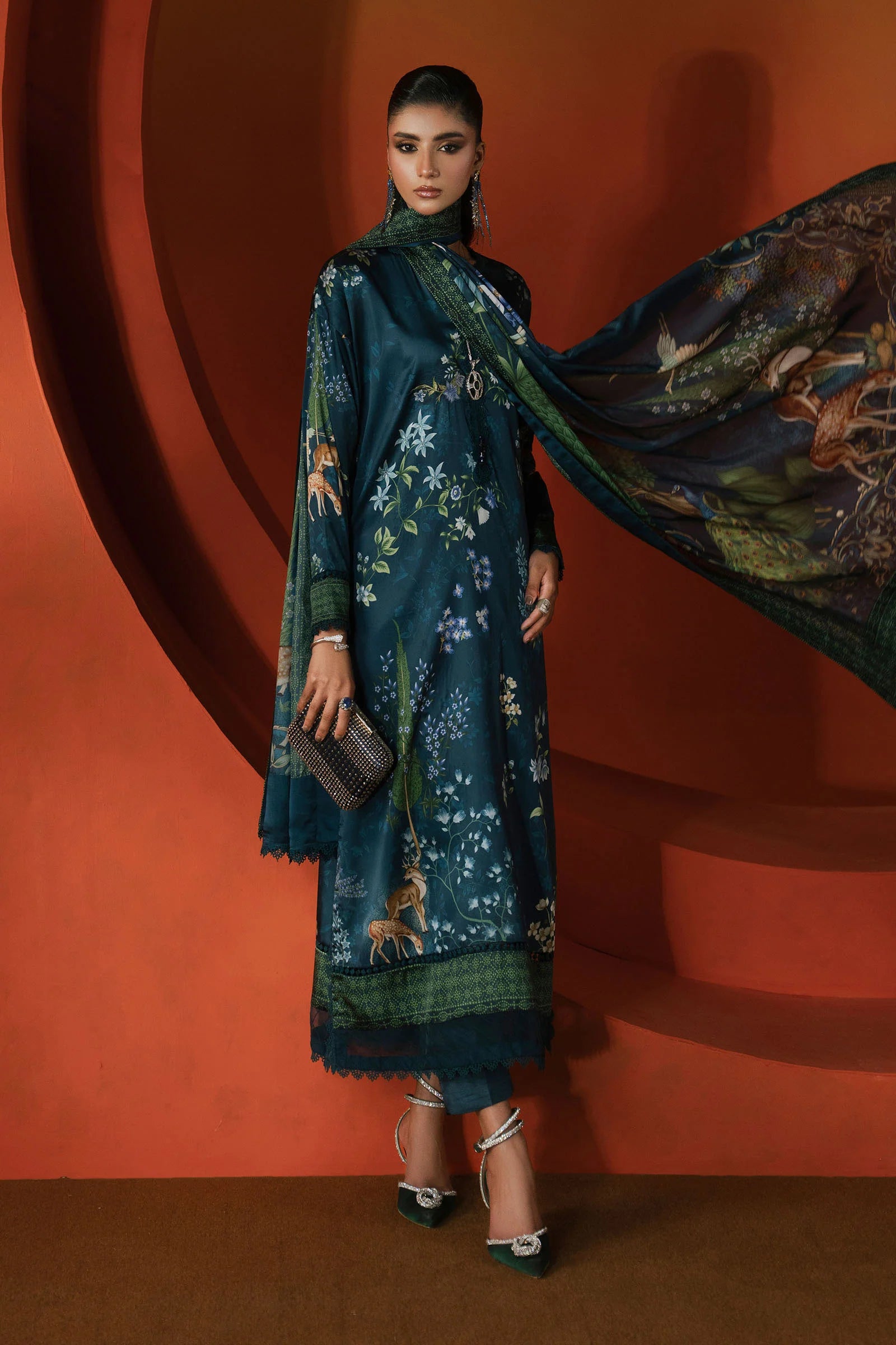 Maria.B. - Printed Satin Silk Suit