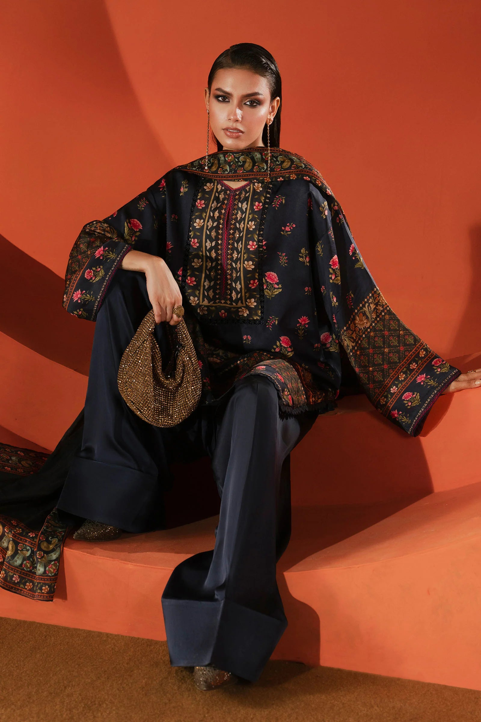 Maria.B. - Printed Satin Silk Suit