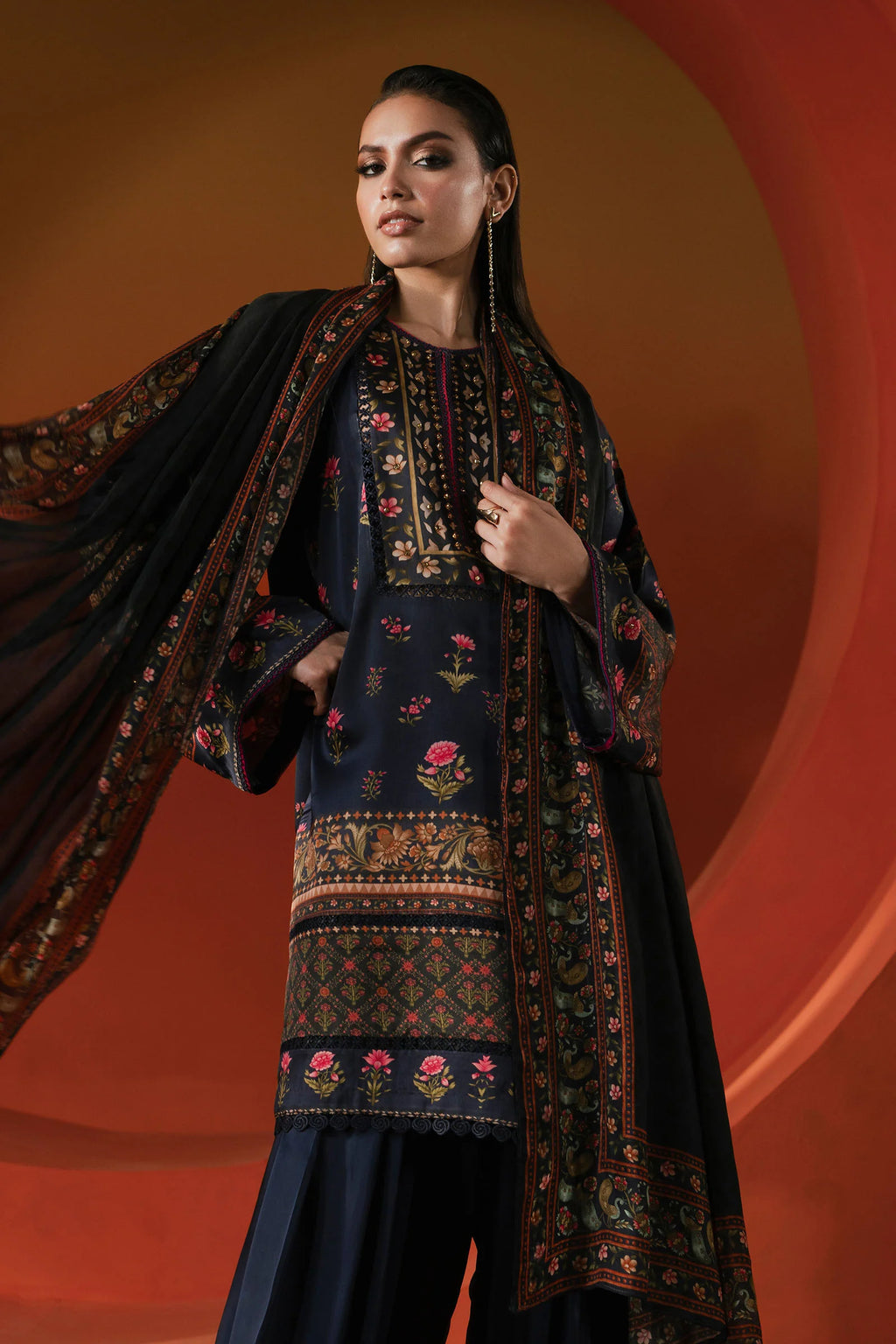 Maria.B. - Printed Satin Silk Suit