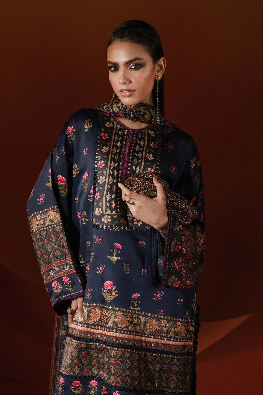 Maria.B. - Printed Satin Silk Suit