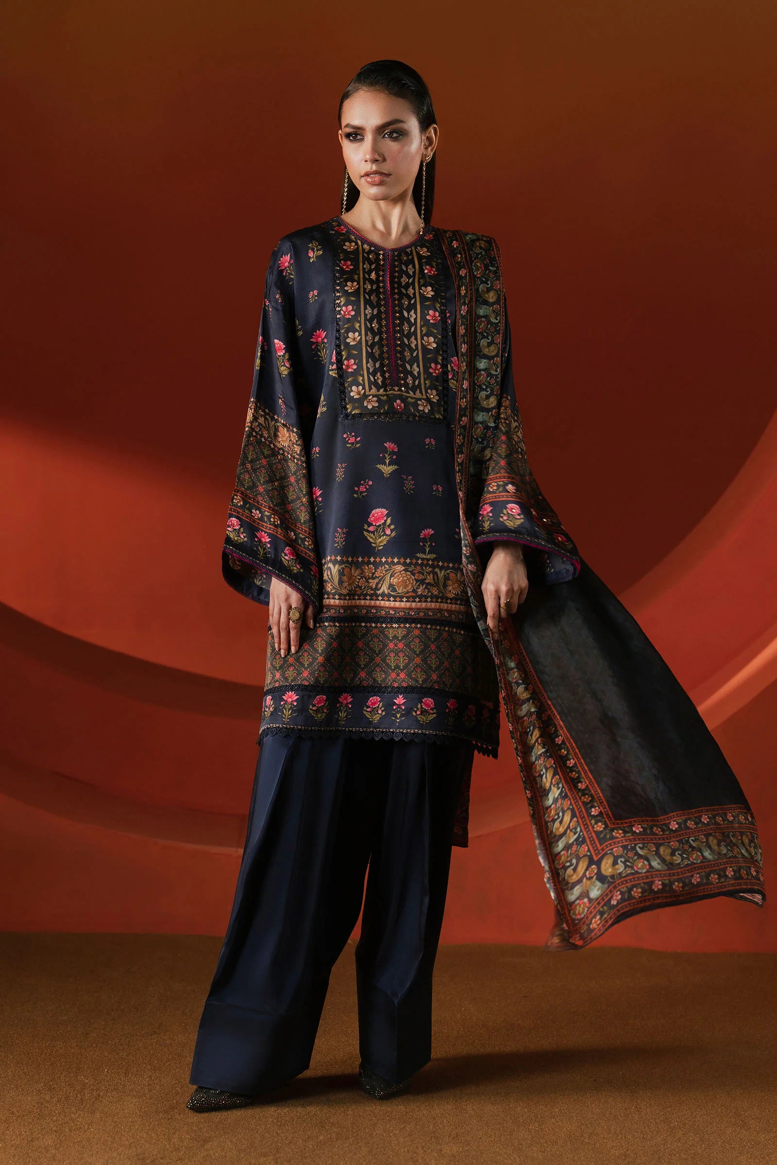 Maria.B. - Printed Satin Silk Suit