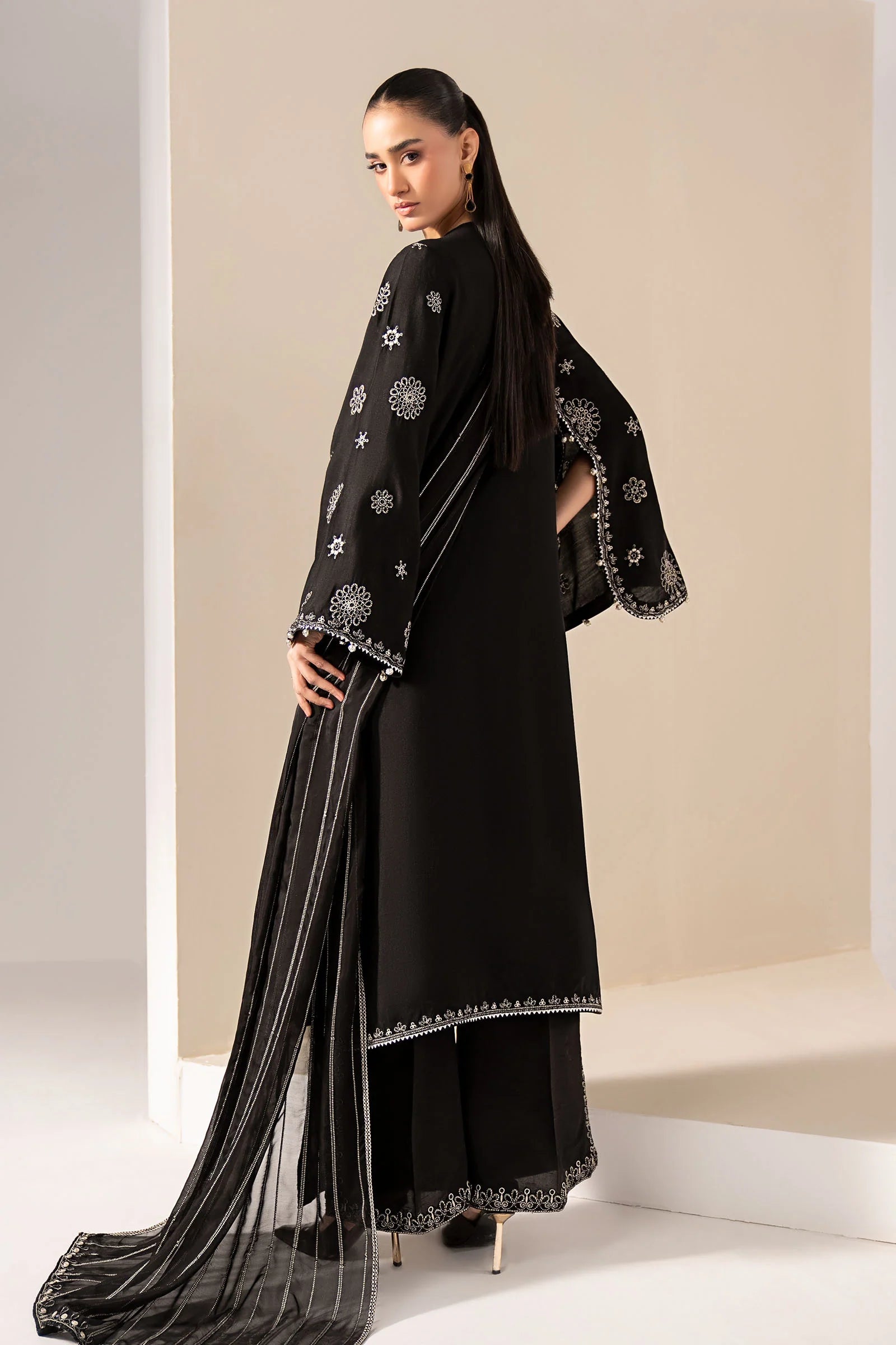Maria.B.- 3 Piece Embroidered Tissue Staple Suit