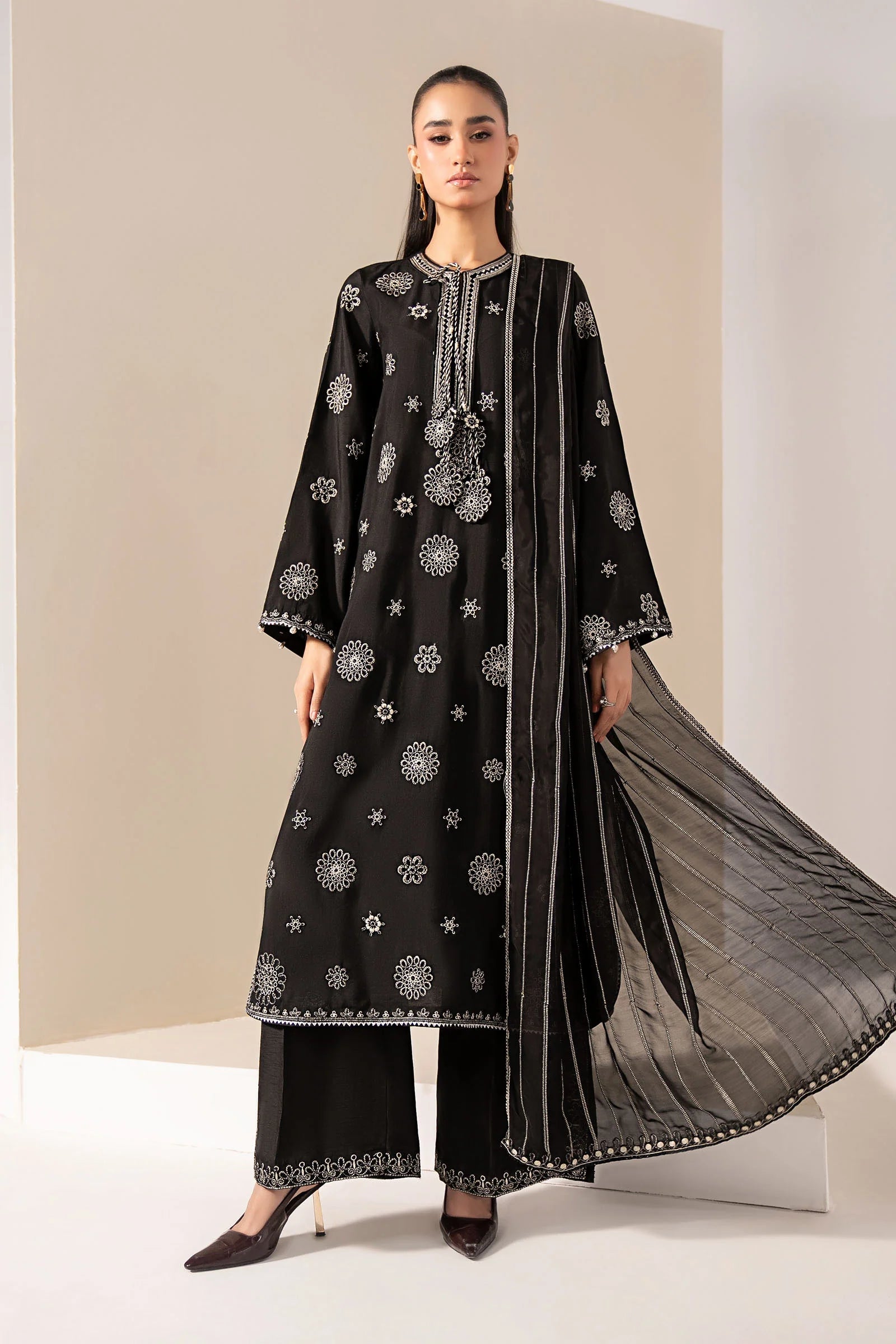 Maria.B.- 3 Piece Embroidered Tissue Staple Suit