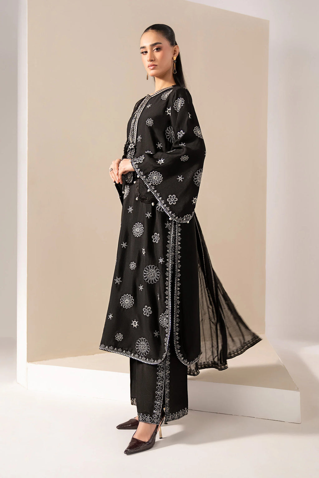 Maria.B.- 3 Piece Embroidered Tissue Staple Suit