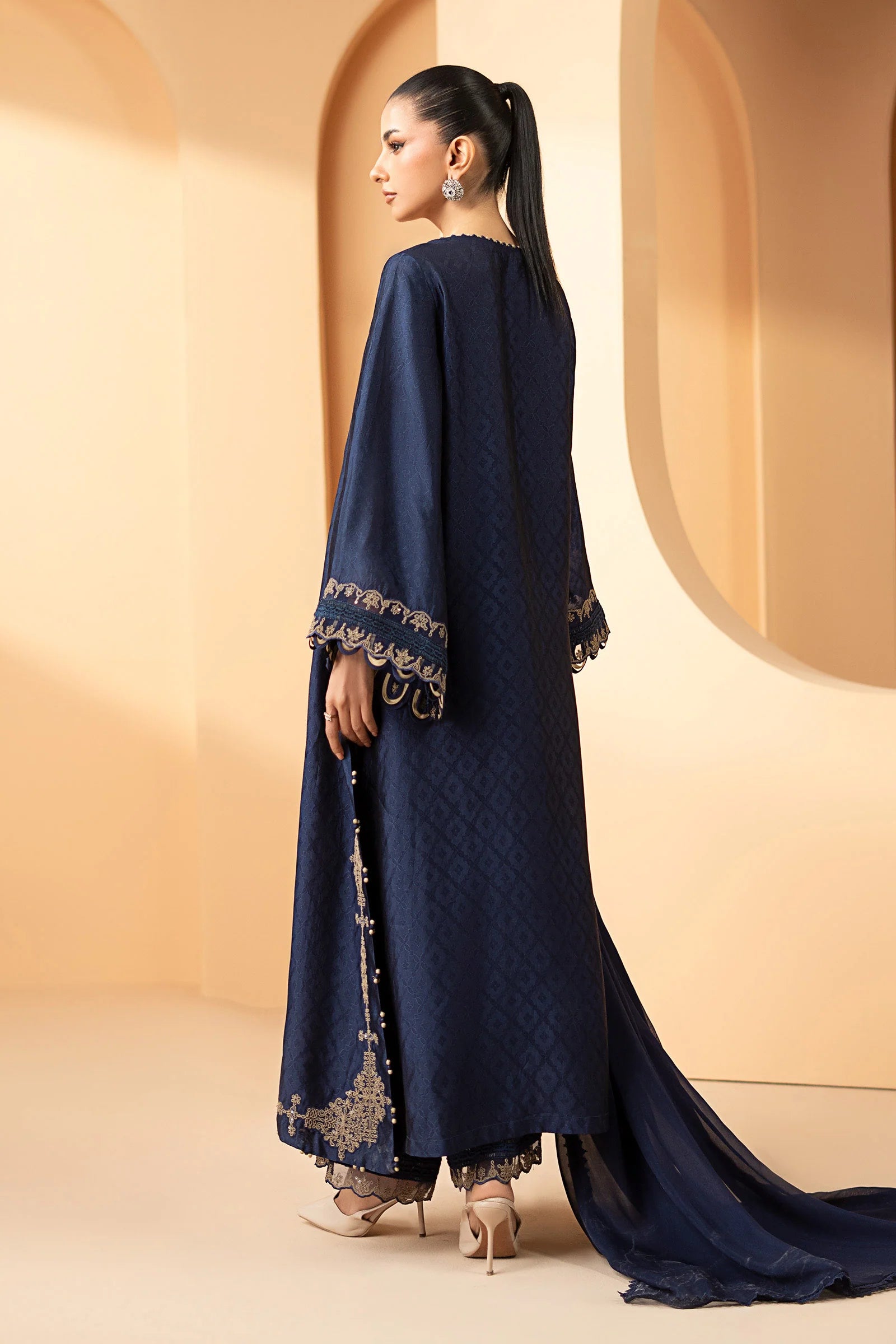 Maria.B. - 3 Piece Embroidered Self Tassel Silk Suit
