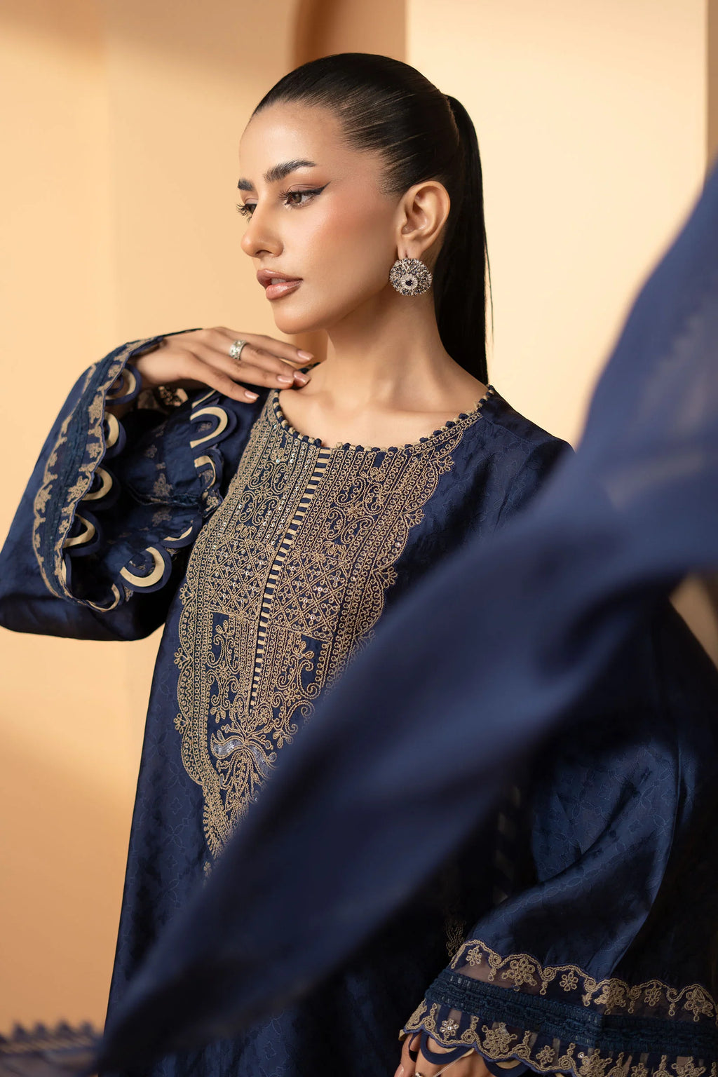 Maria.B. - 3 Piece Embroidered Self Tassel Silk Suit