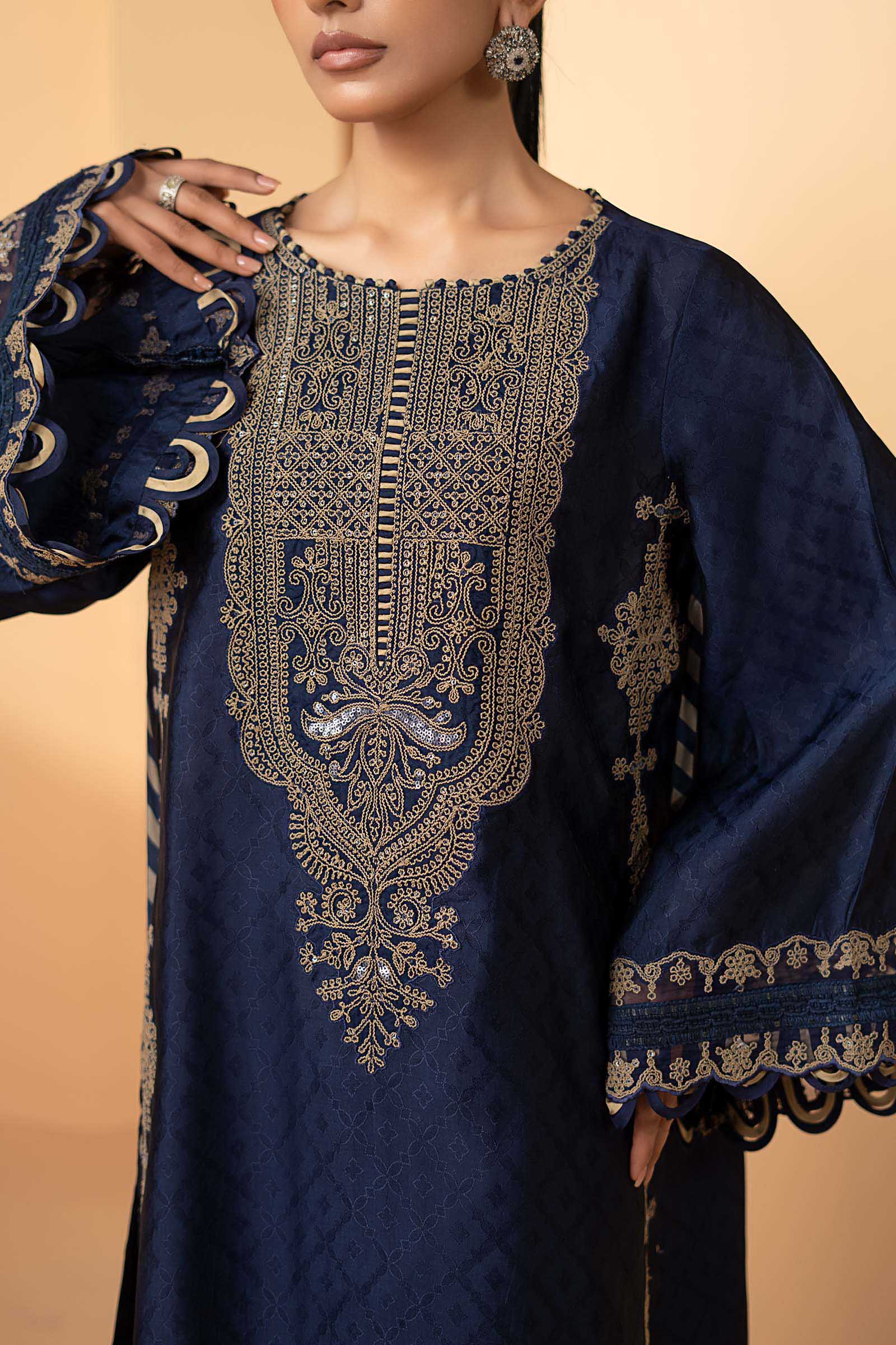 Maria.B. - 3 Piece Embroidered Self Tassel Silk Suit