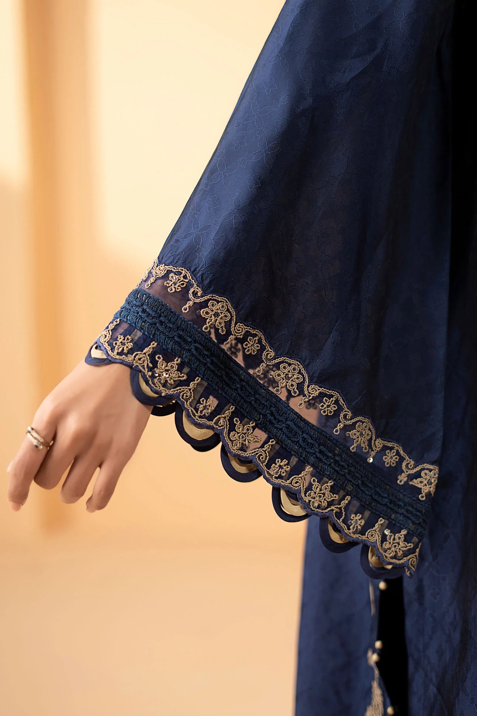 Maria.B. - 3 Piece Embroidered Self Tassel Silk Suit