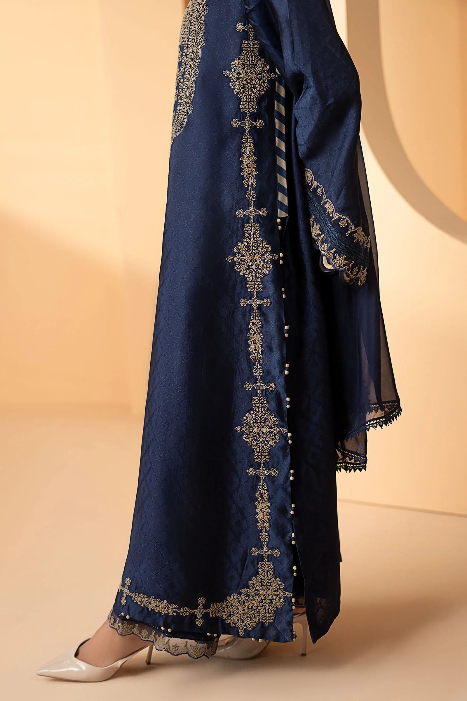 Maria.B. - 3 Piece Embroidered Self Tassel Silk Suit
