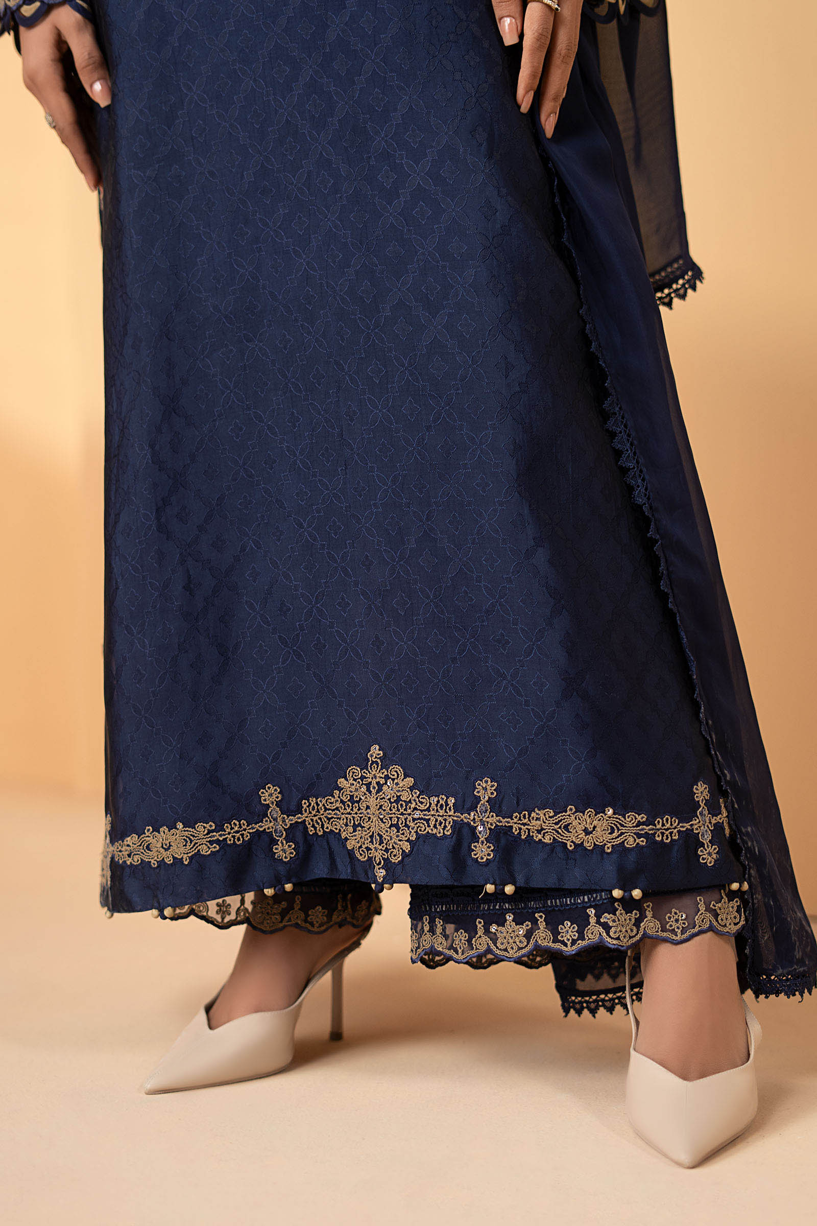 Maria.B. - 3 Piece Embroidered Self Tassel Silk Suit