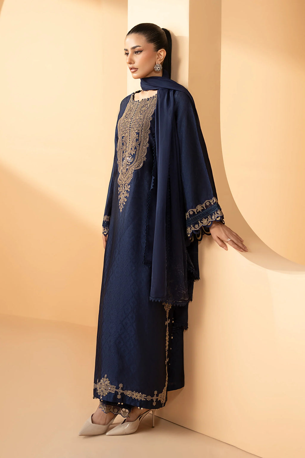 Maria.B. - 3 Piece Embroidered Self Tassel Silk Suit
