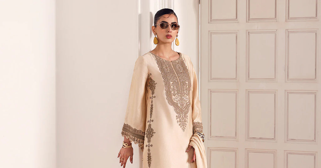 Maria.B. - 3 Piece Embroidered Self Tassel Silk Suit