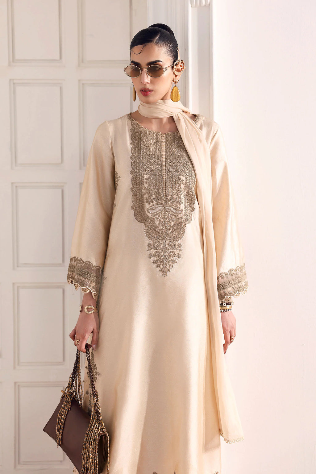 Maria.B. - 3 Piece Embroidered Self Tassel Silk Suit