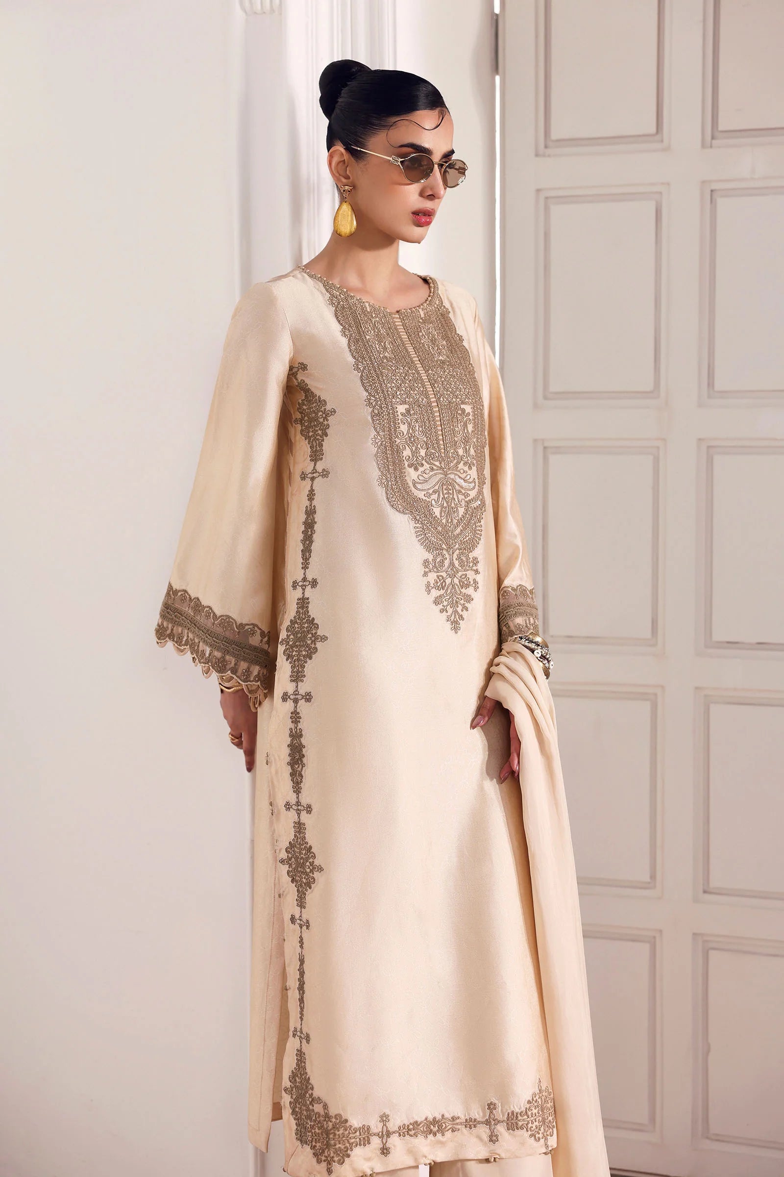 Maria.B. - 3 Piece Embroidered Self Tassel Silk Suit