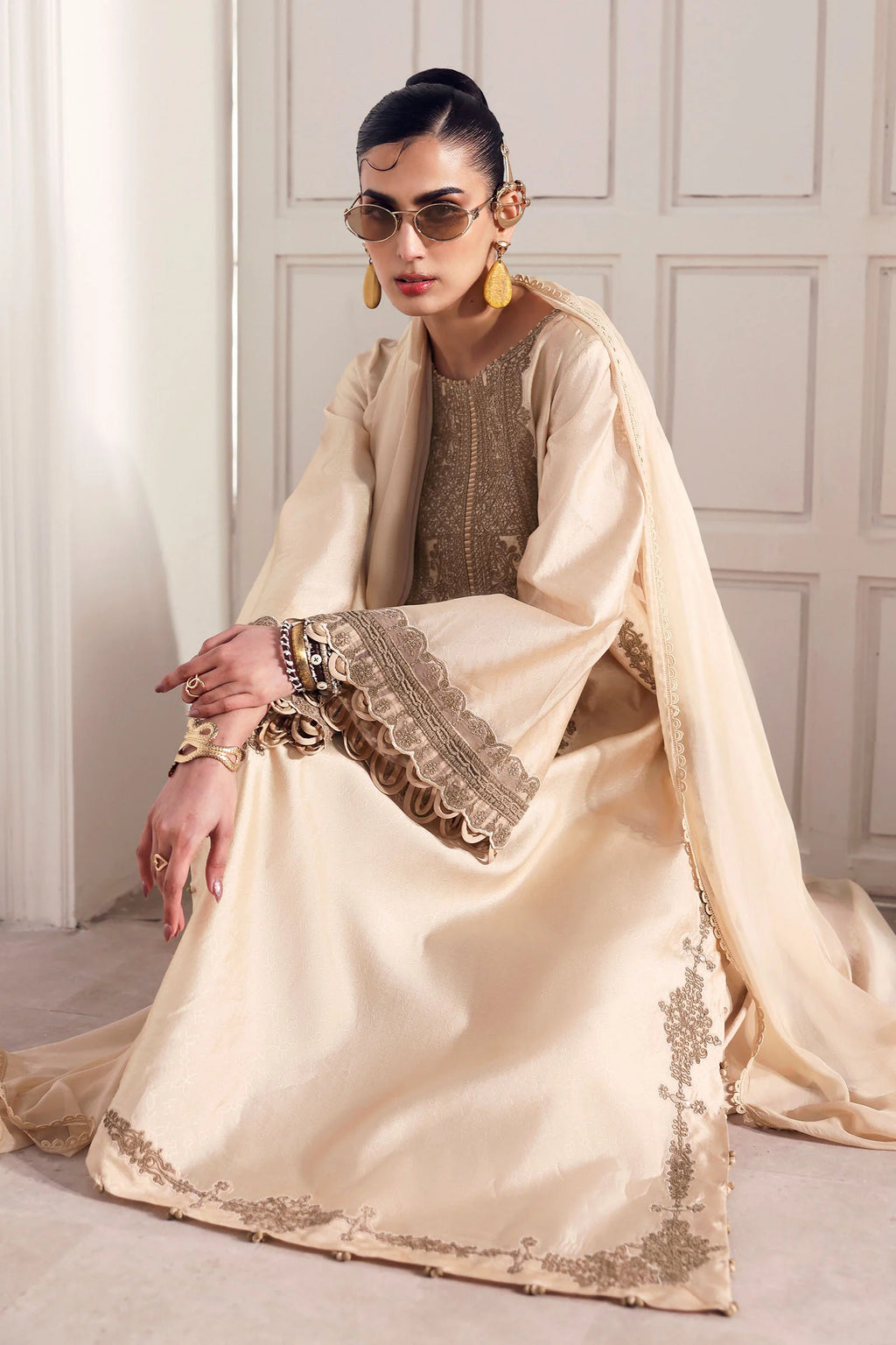 Maria.B. - 3 Piece Embroidered Self Tassel Silk Suit