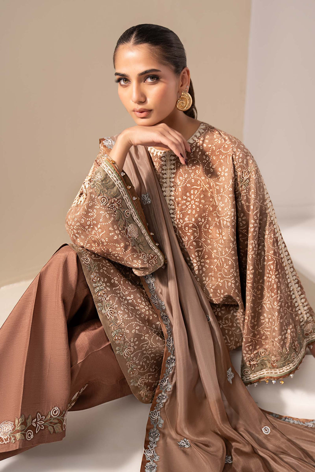 Maria.B. - 3 Piece Embroidered Silk Suit